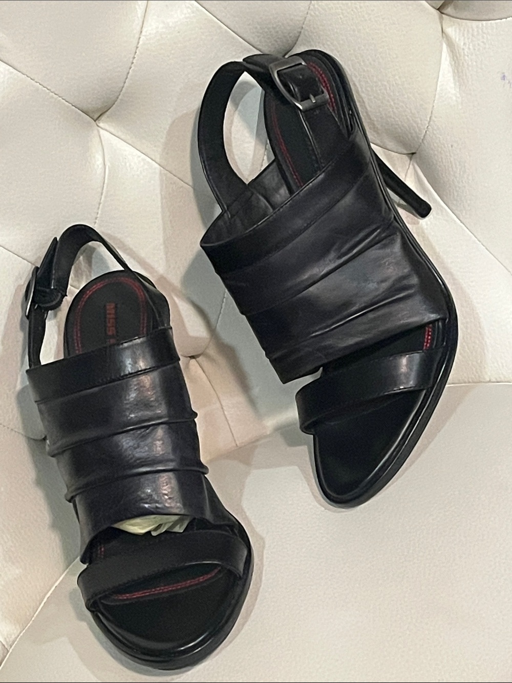Miss Sixty Black Leather Strappy Slingback Heels Size 8 39 Beautiful